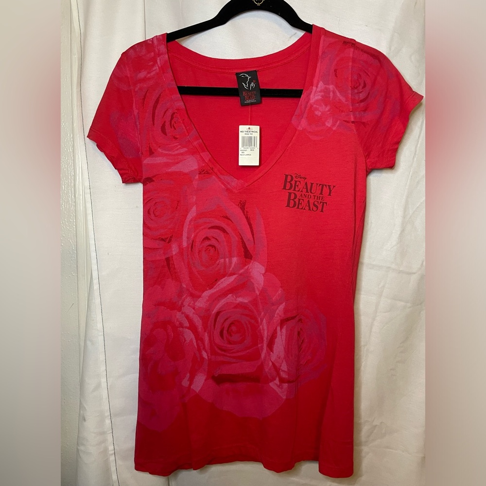NWT Beauty and the Beast Broadway Red Roses Graphic ShortSleeve Tee Shirt Size L